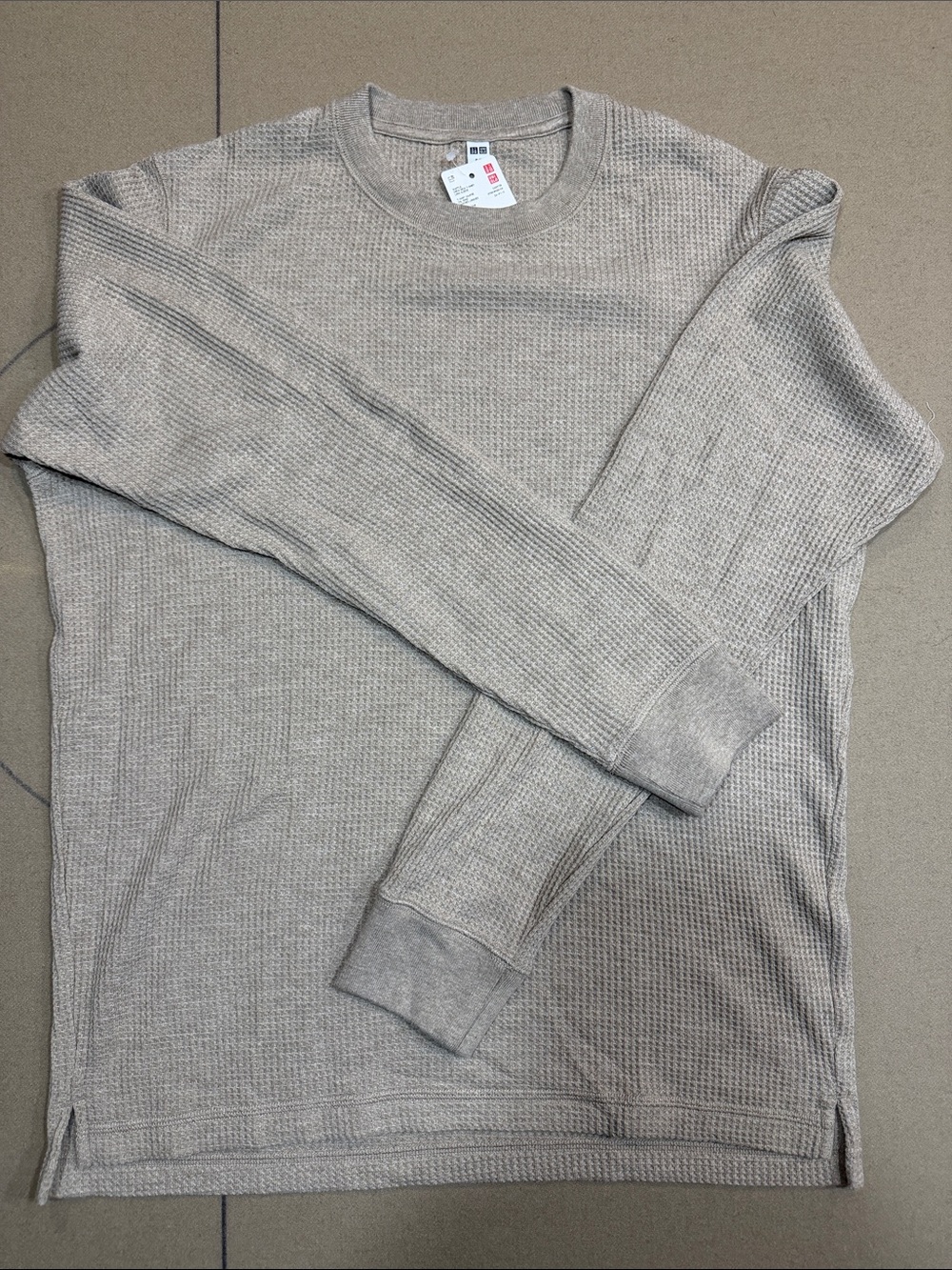 UNIQLO Men’s Waffle Crew Neck Long Sleeve Shirt - Beige